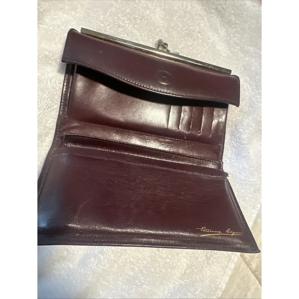 Aigner Billfold Wallet Checkbook With  Cover Burgundy Leather KISS Lock Coin